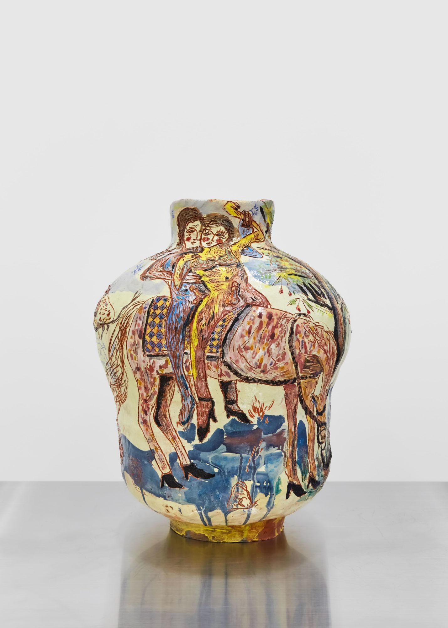 Karim Boumjimar Two Lovers on a stallion 2025 Glazed earthenware 43.5 x 32 x 32 cm 17 x 12.5 x 12.5 inches